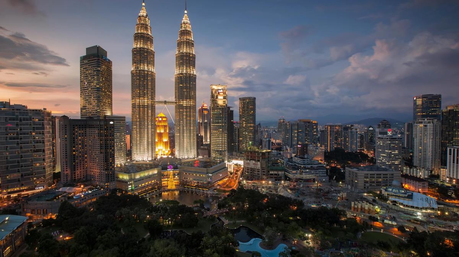 The Petronas Twin Towers in Kuala Lumpur, Malaysia, are an iconic symbol of the city's modern identity.