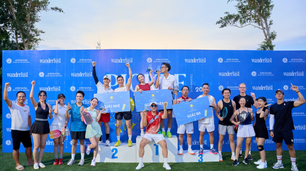 The Winner moment at the Influencer Pickleball Tournament 2025 co hosted by Wanderlust Tips and Angsana Quan Lan Resort
